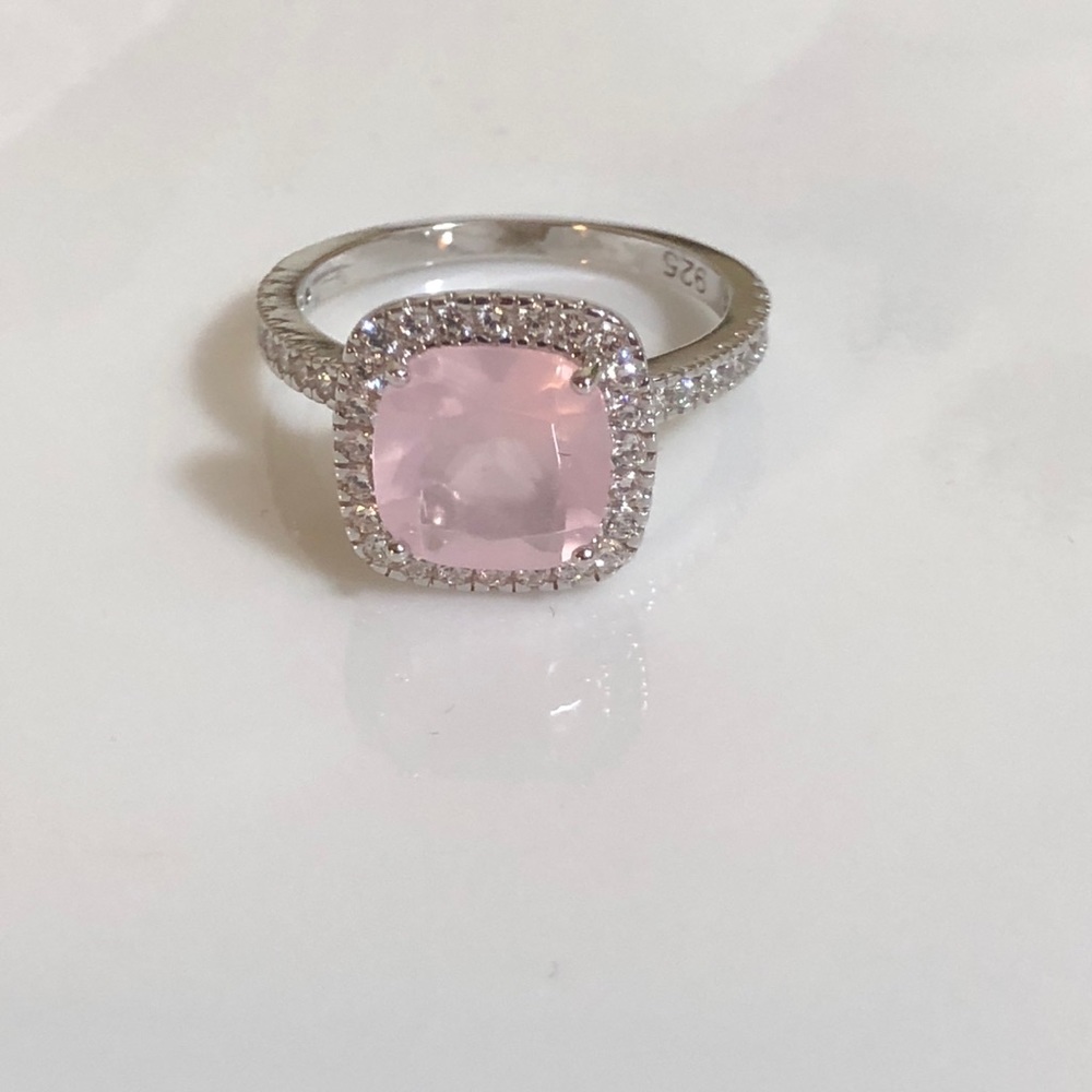 Sterling Silver Vintage Pink Cushion Cut Ring